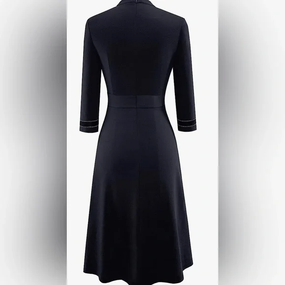 HOMEYEE Women's Chic Crew Neck 3/4 Sleeve Party Homecoming Aline Dress - Picture 4 of 4